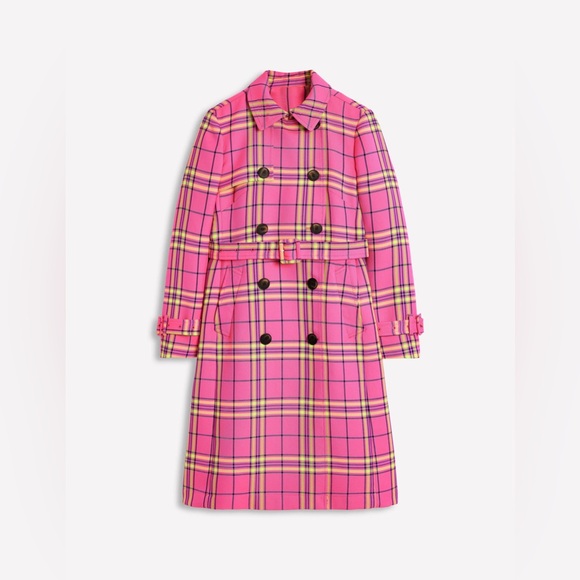 NWT Boden Cheltenham Trench Coat Pink Neon Check US 10 / UK 14P - Picture 7 of 16